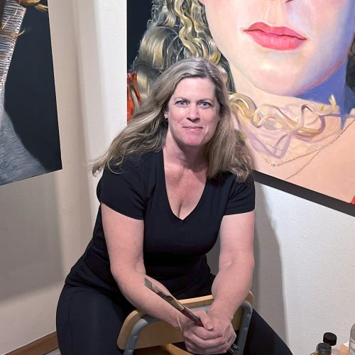 photo of international award-winning artist Deborah Scott in her studio